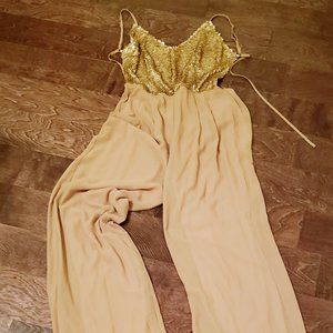 Womens jumpsuit, party dress with Gold Sequin